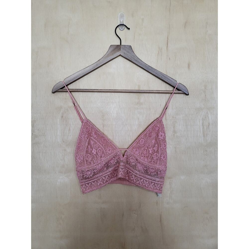 Size:XS Free People Intimately Elsie Embroidered Plunge Bralette Peach